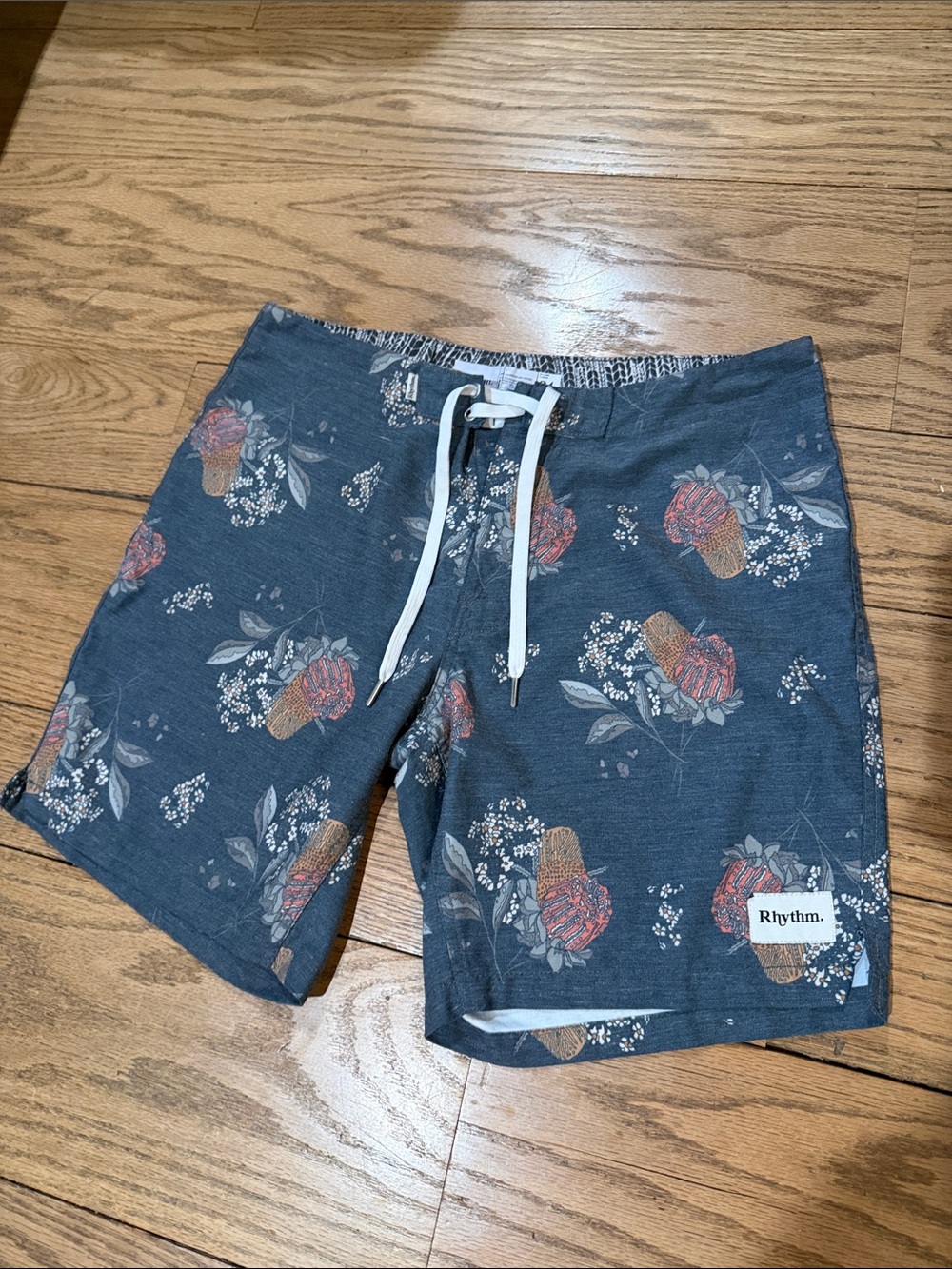 Rhythm Men’s Navy Floral Board Shorts with Coral Accents